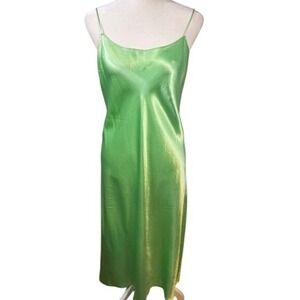 Vince Satin Slip Dress S Lime Naia Acetate Spaghetti Strap Midi Minimilist